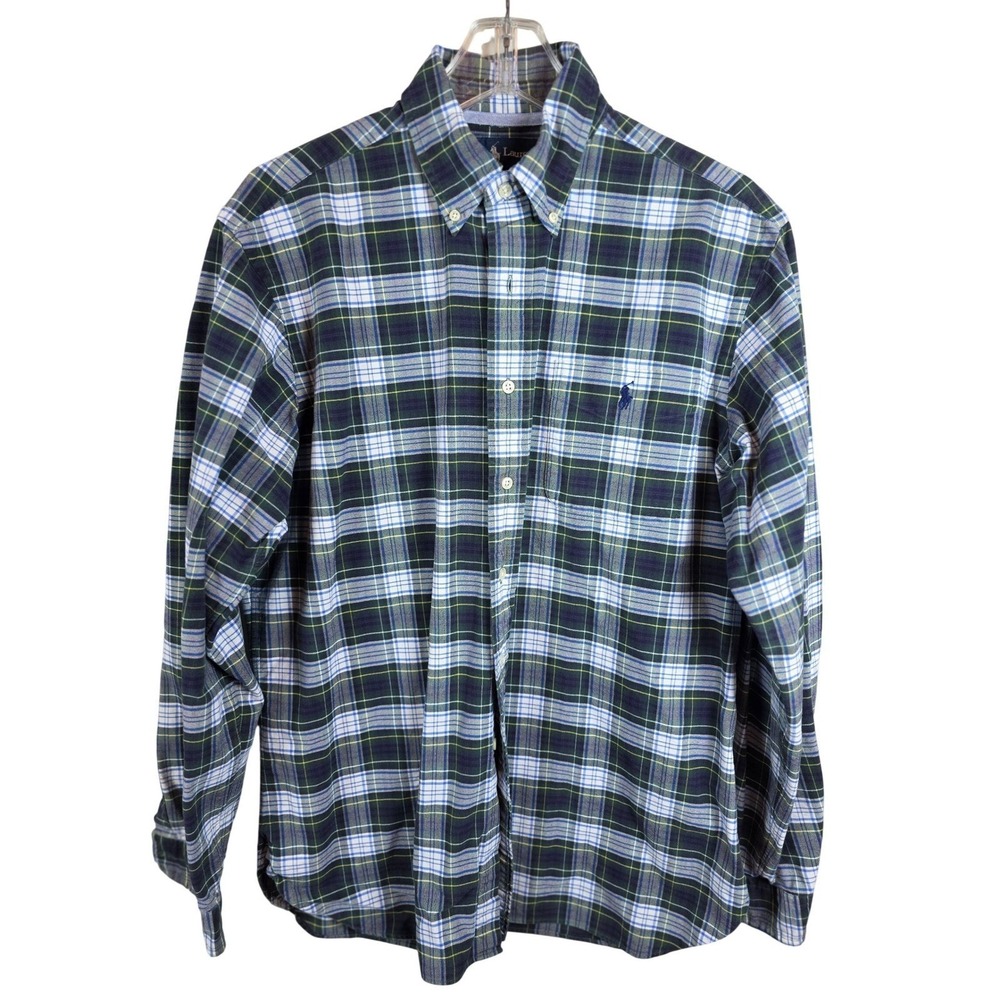 Ralph Lauren Mens Large Tartan Plaid Cotton‎ Long Sleeve Button Down Shirt L